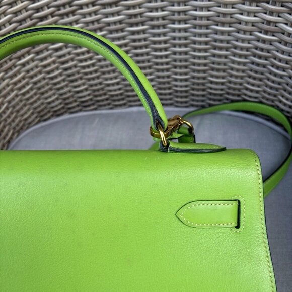 Authentic 1995 Hermes SAC KELLY II SELLIER 32 VACHE FJORD Vert Cru green - Picture 3 of 14